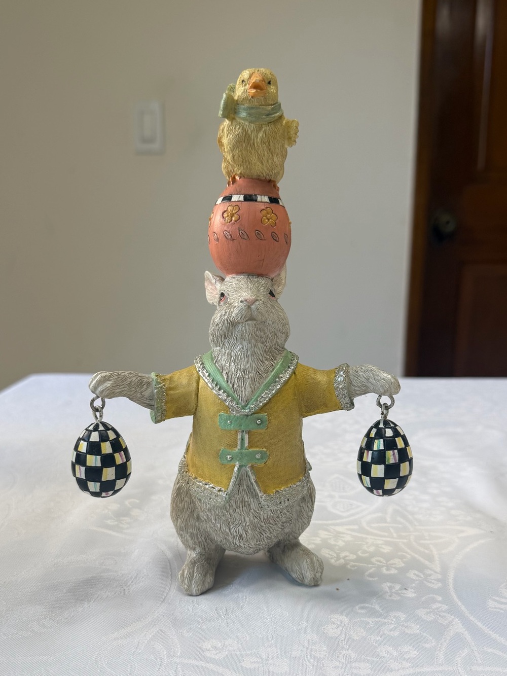 MacKenzie-Childs Courtly Check Balancing Bunny Act Figurine
